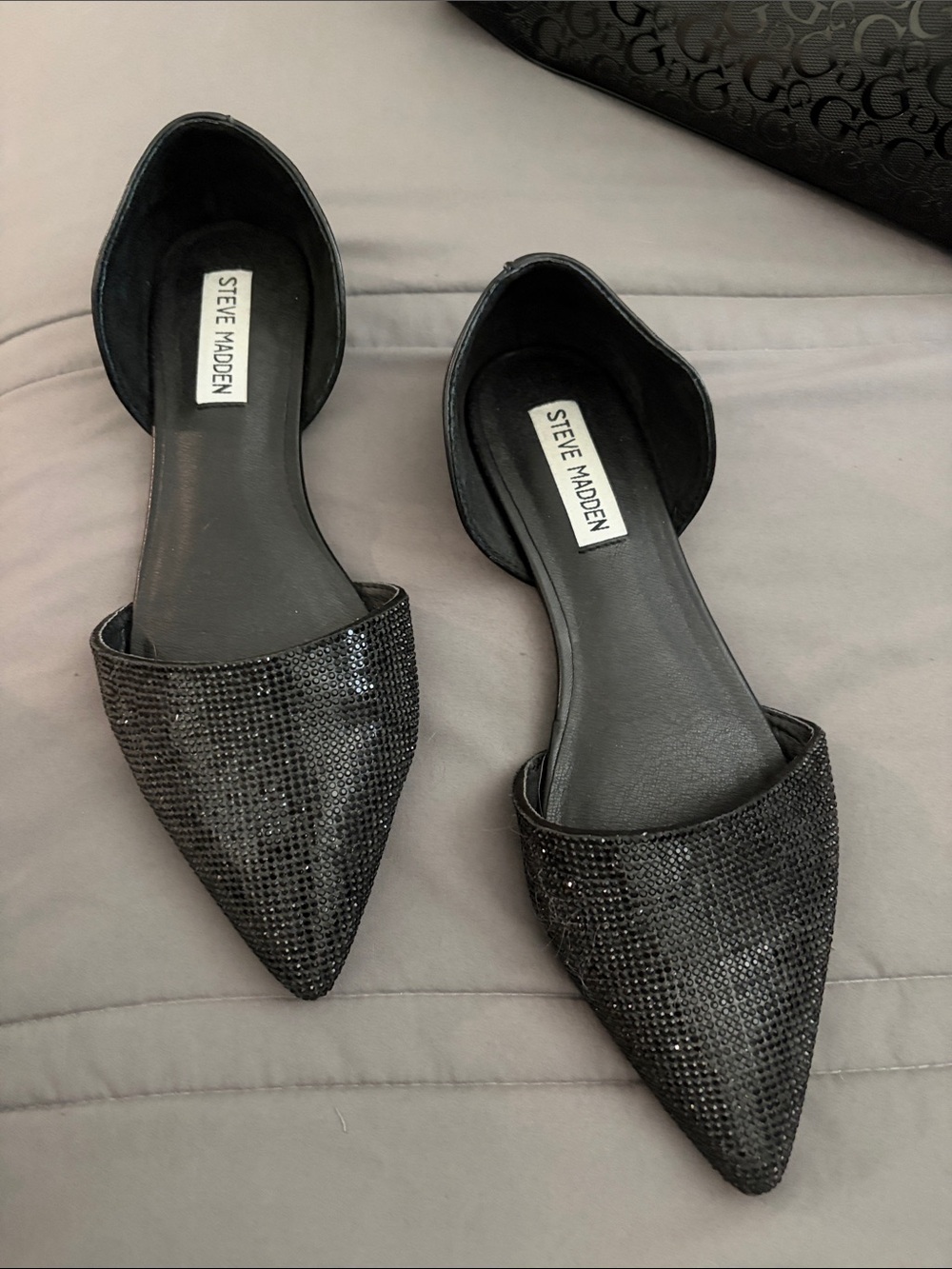 Steve Madden Black Sparkle Pointed D'Orsay Flats-worn 1 time